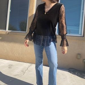 Black Velvet Lace Blouse Size XS